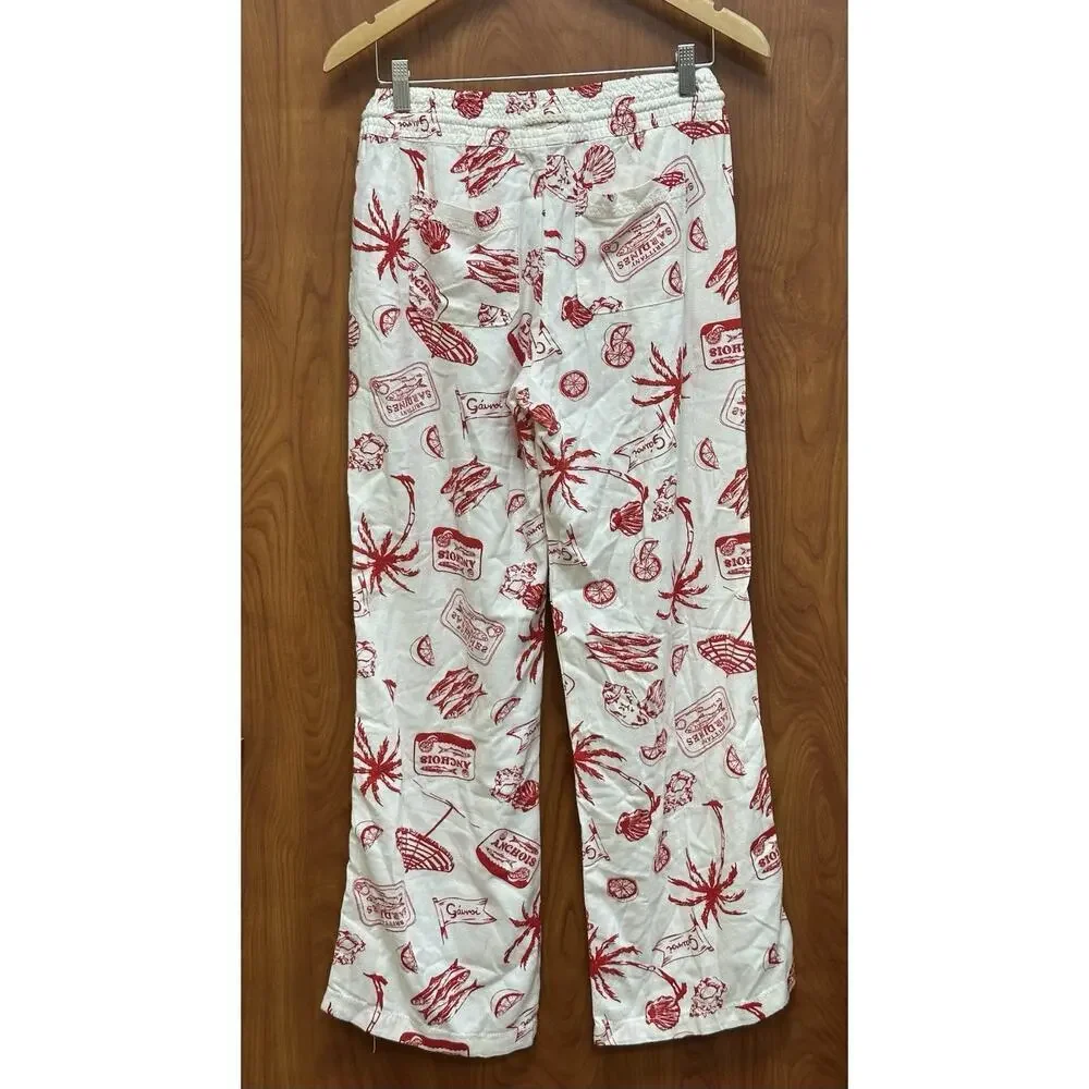 Angel Kiss Linen Blend Pants Women’s S Tropical Smocked Waist Boho Lounge Travel